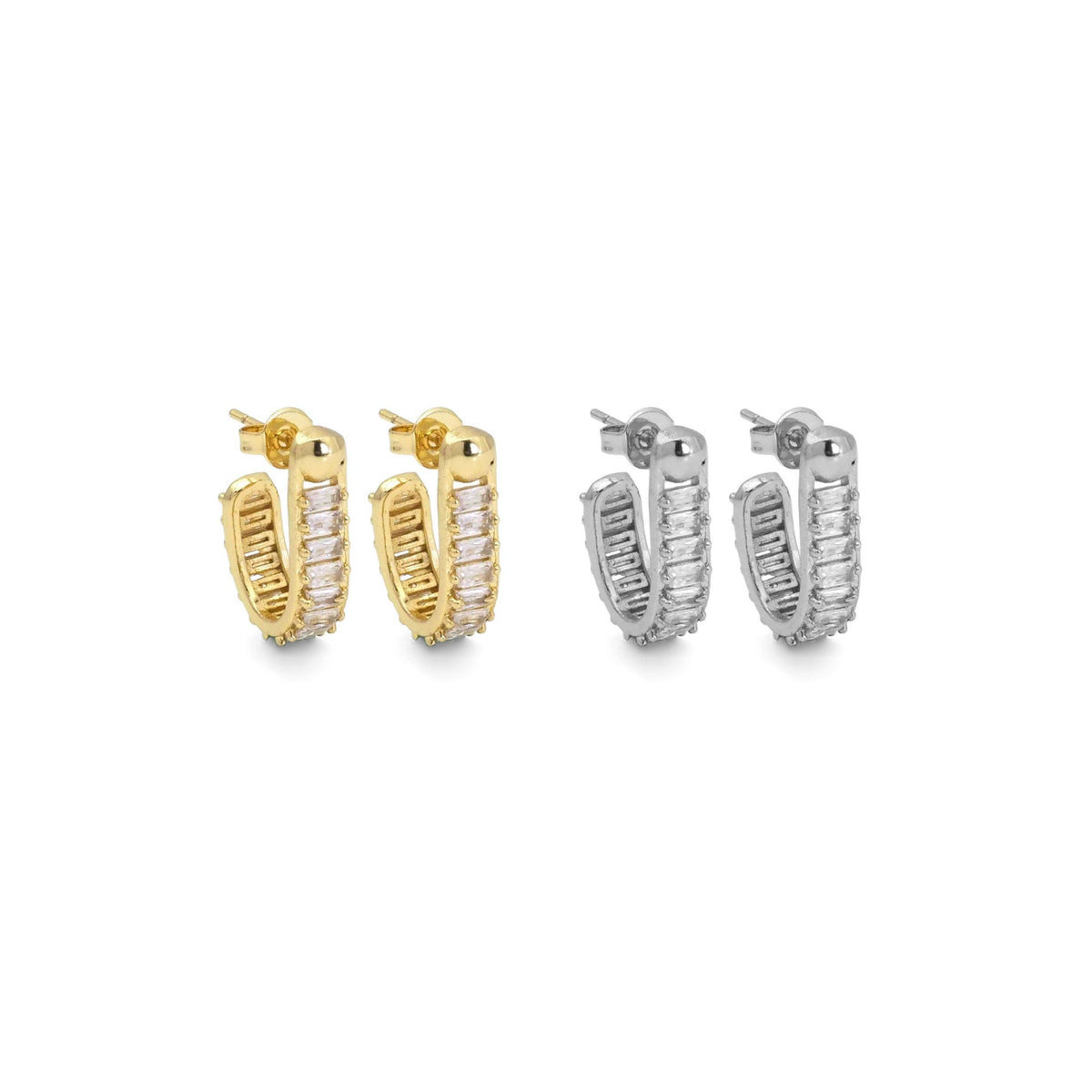 Gold Silver Baguette CZ Oval Shape Earrings, Sku#A127