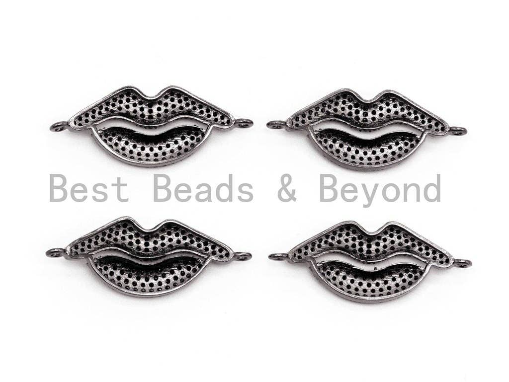 Black CZ Pave On Black Micro Pave Black Lip Connector, CZ Pave Connector, Gumental plated, 12x30mm,sku#M224