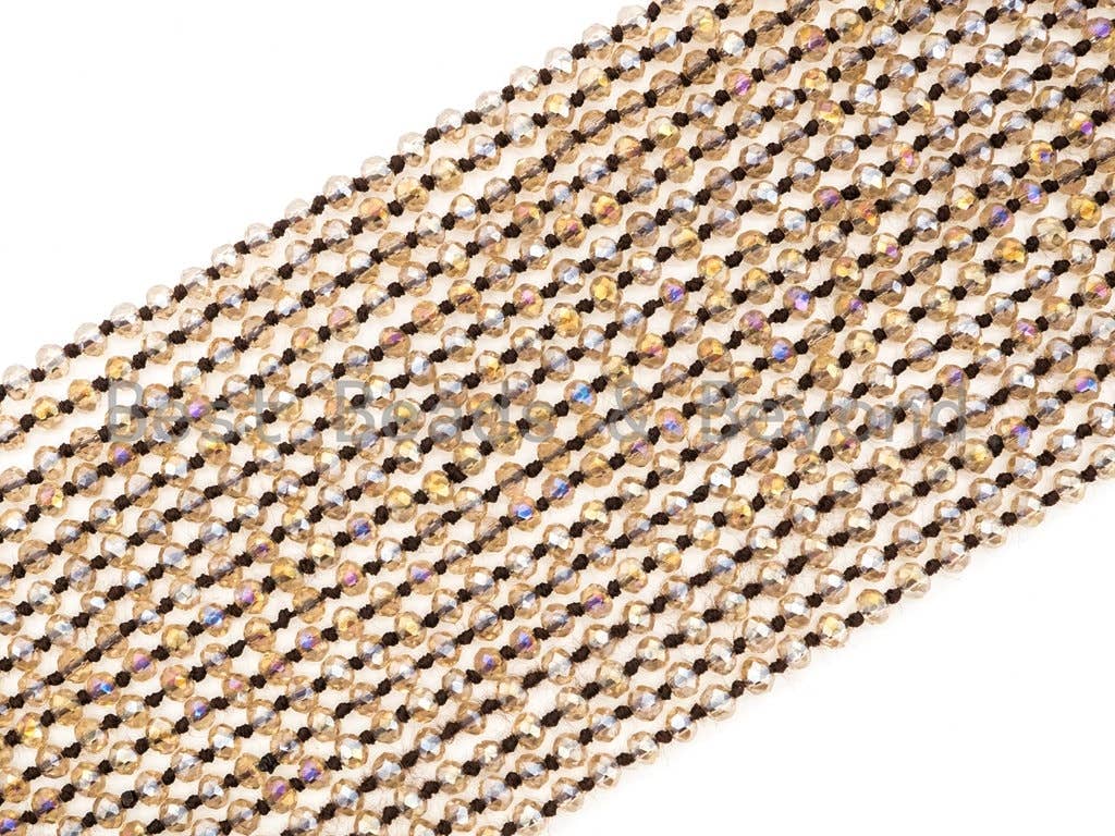 60/36 Long Hand Knotted Crystal Necklace, Double Wrap Necklace, Light Colorado Topaz Color 2x4mm/5x8mm Faceted Crystal Beads,SKU#D23