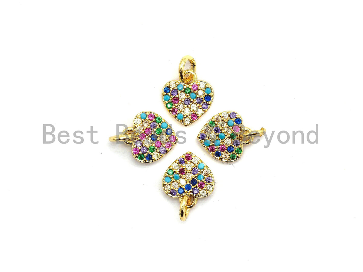 CZ Colorful Micro Pave Heart Pendant, Heart Shaped Pave Pendant, Gold plated, 9x10mm, Sku#F720