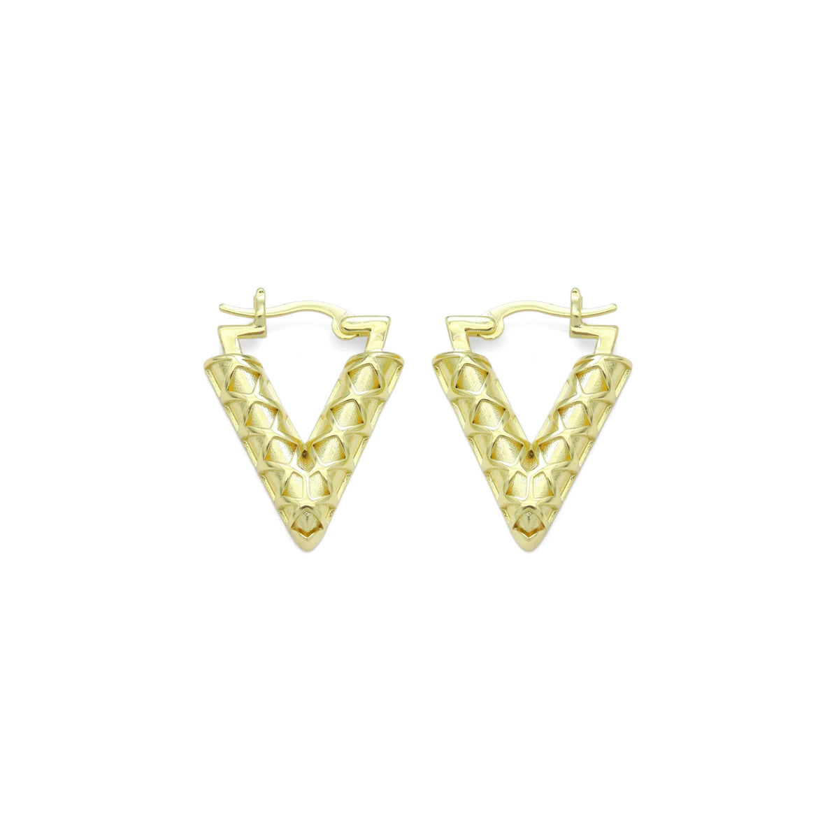 Gold V Shape Geometry Huggie Earrings, Sku#A249