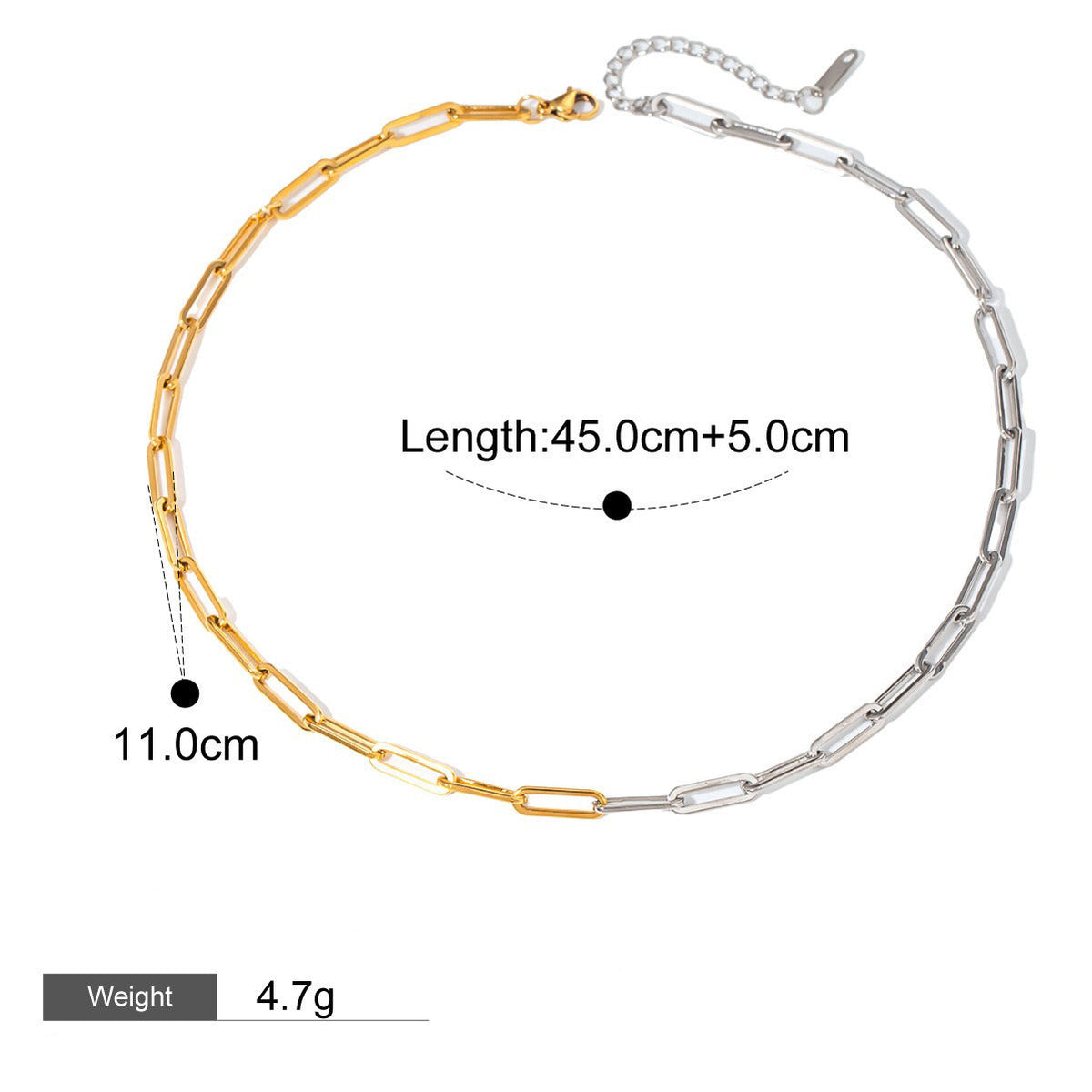 18K gold chain with gold and silver color matching design simple and elegant necklace
