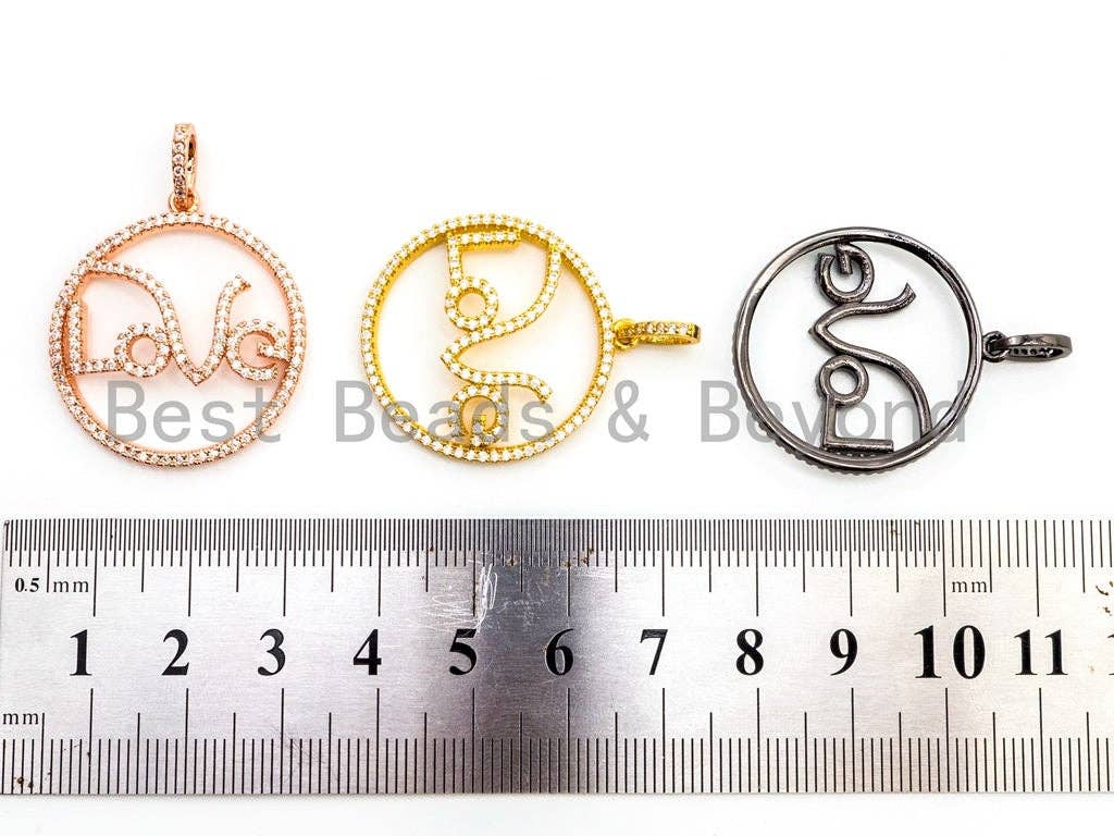 CZ Micro Pave Love Letter in a Ring Pendant, Cubic Zirconia Pendant/Charm,Pave Findings, Gold/Black/Silver/Rose Gold, 27x37mm, sku#F314