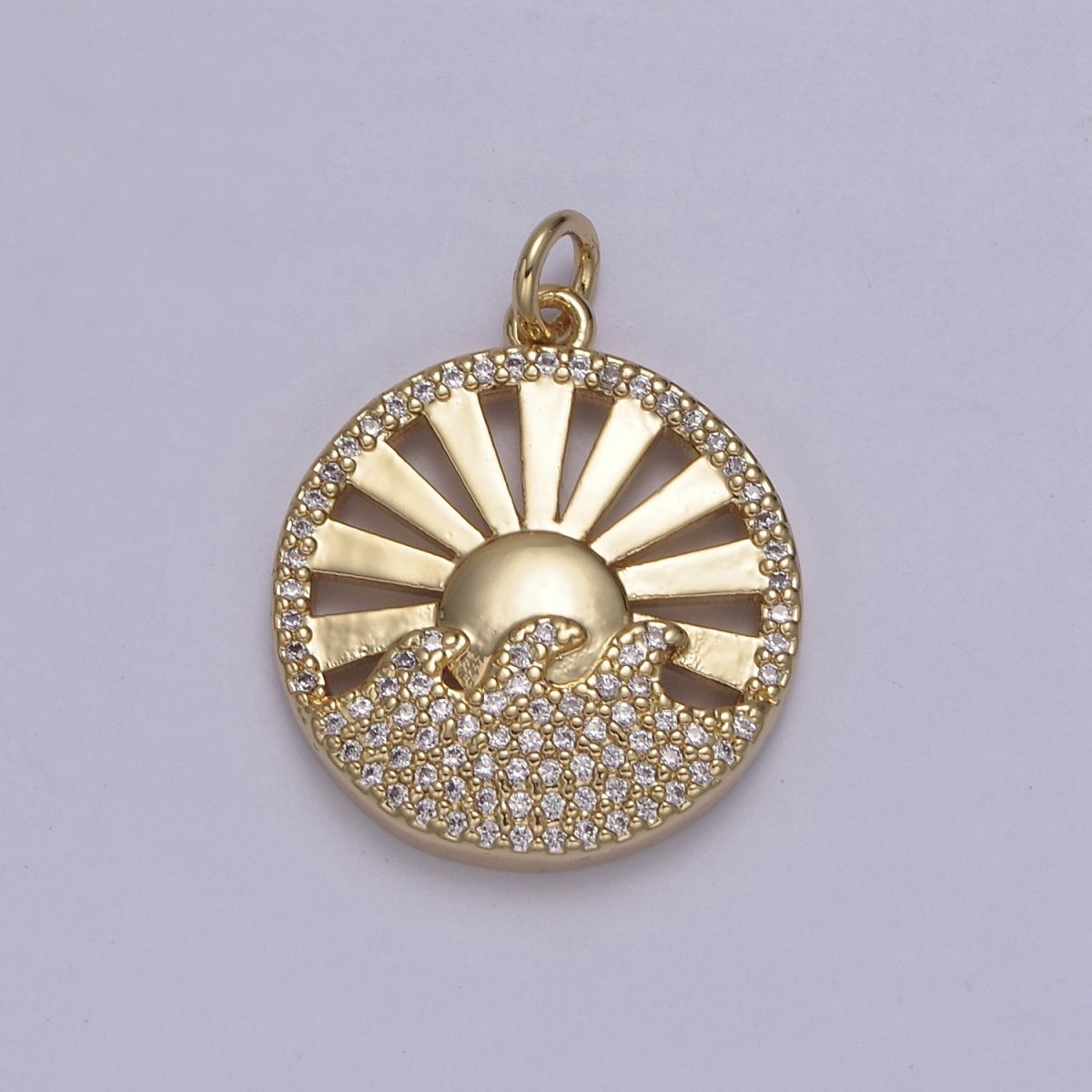 Dainty 14K Gold Filled Sun Burst Charm Micro Pave Ocean Pendant Sun Ray Sunshine Morning Jewelry Making Supply N-849