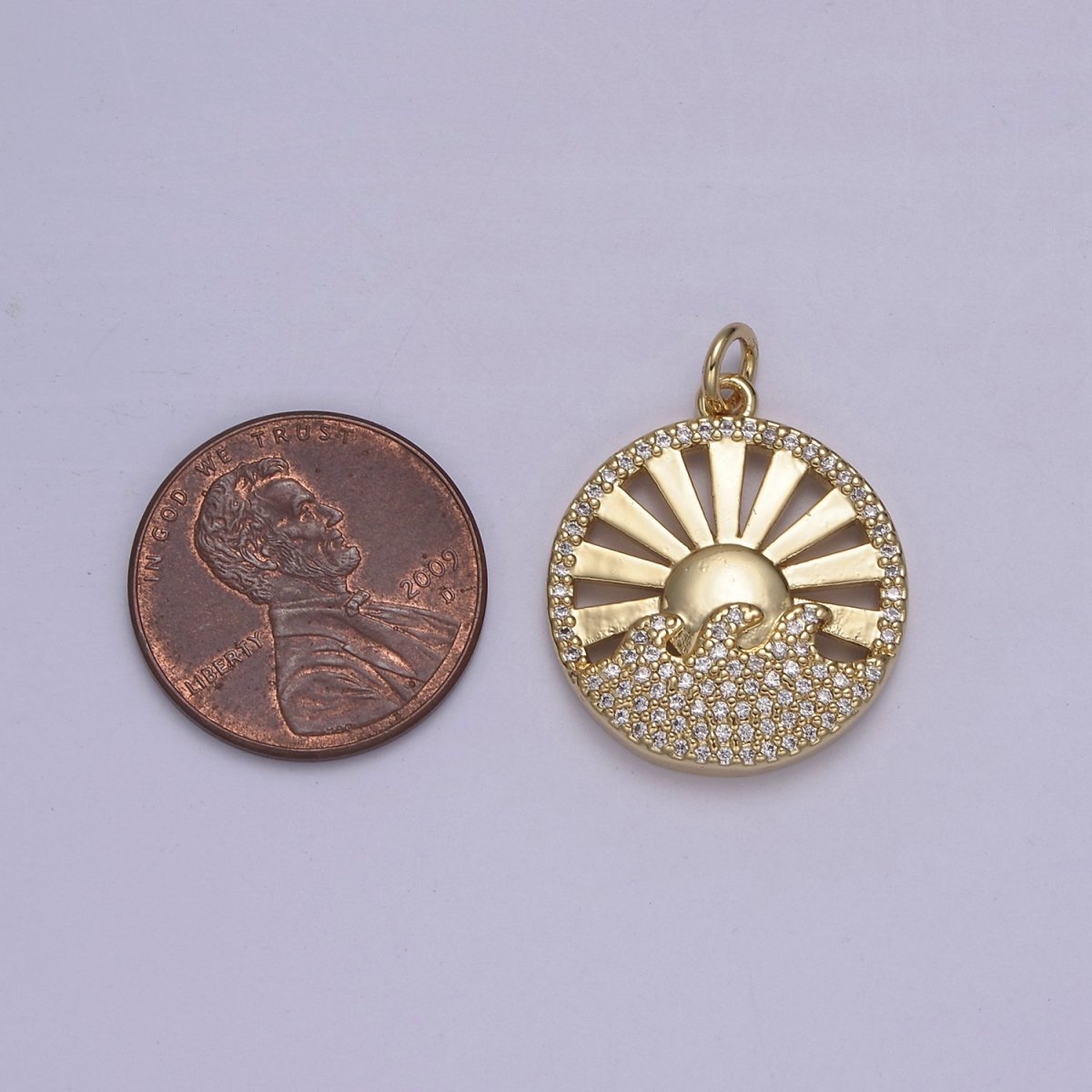 Dainty 14K Gold Filled Sun Burst Charm Micro Pave Ocean Pendant Sun Ray Sunshine Morning Jewelry Making Supply N-849