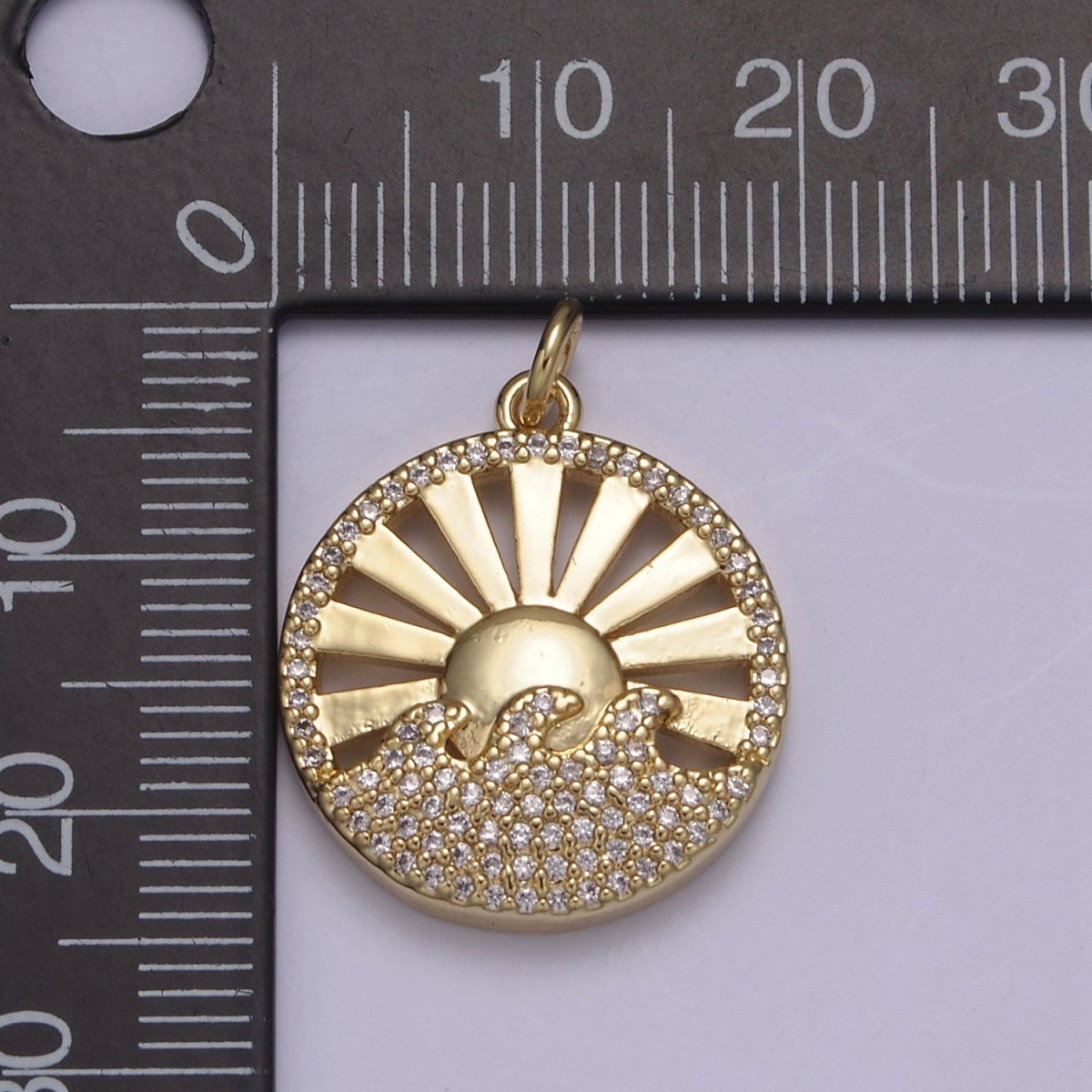 Dainty 14K Gold Filled Sun Burst Charm Micro Pave Ocean Pendant Sun Ray Sunshine Morning Jewelry Making Supply N-849