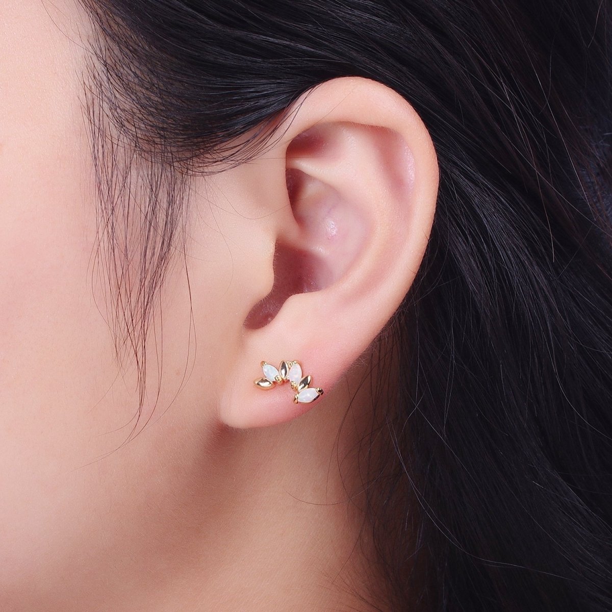 Dainty 14K Gold Filled White Opal Gold Marquise Stud Earrings | AD-107