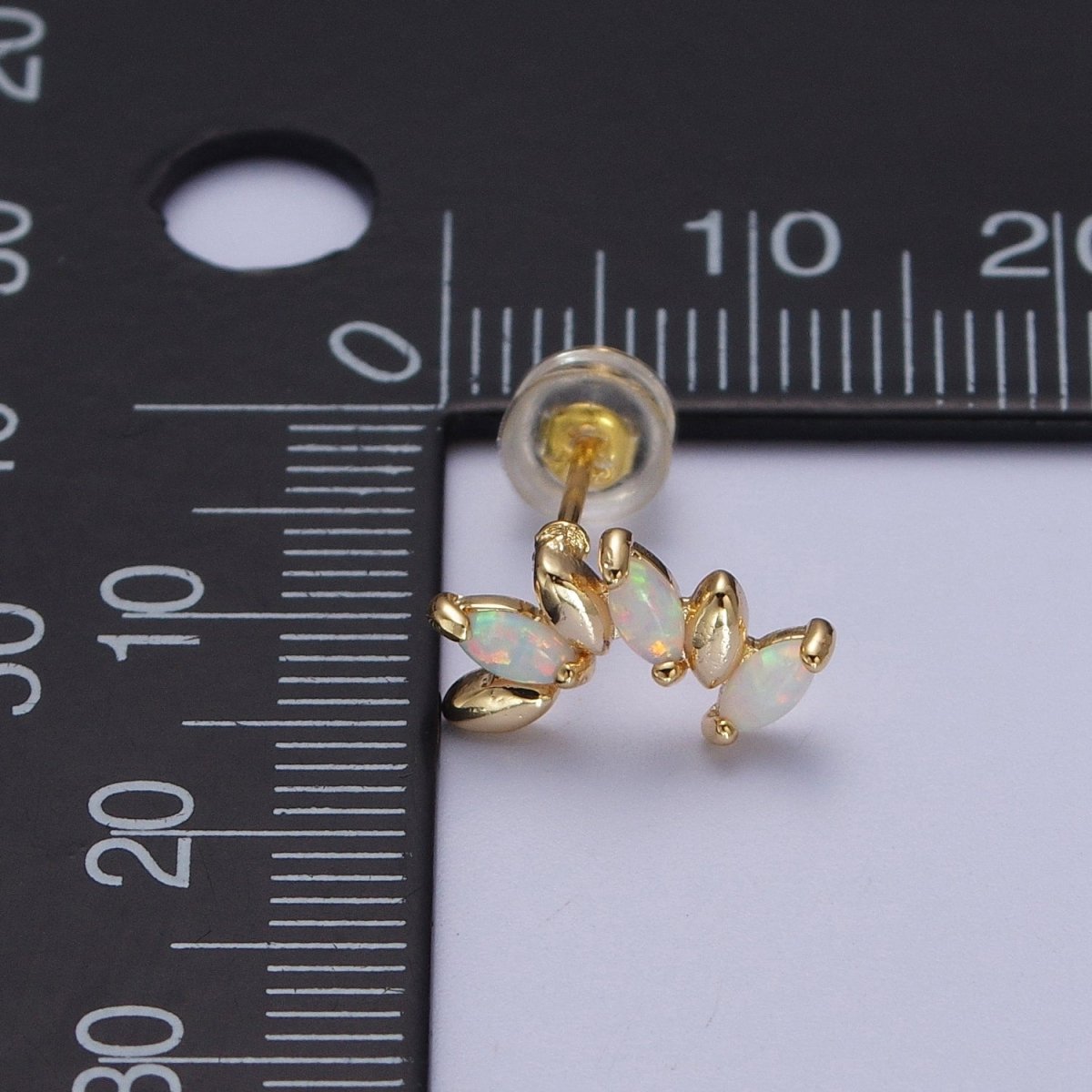 Dainty 14K Gold Filled White Opal Gold Marquise Stud Earrings | AD-107