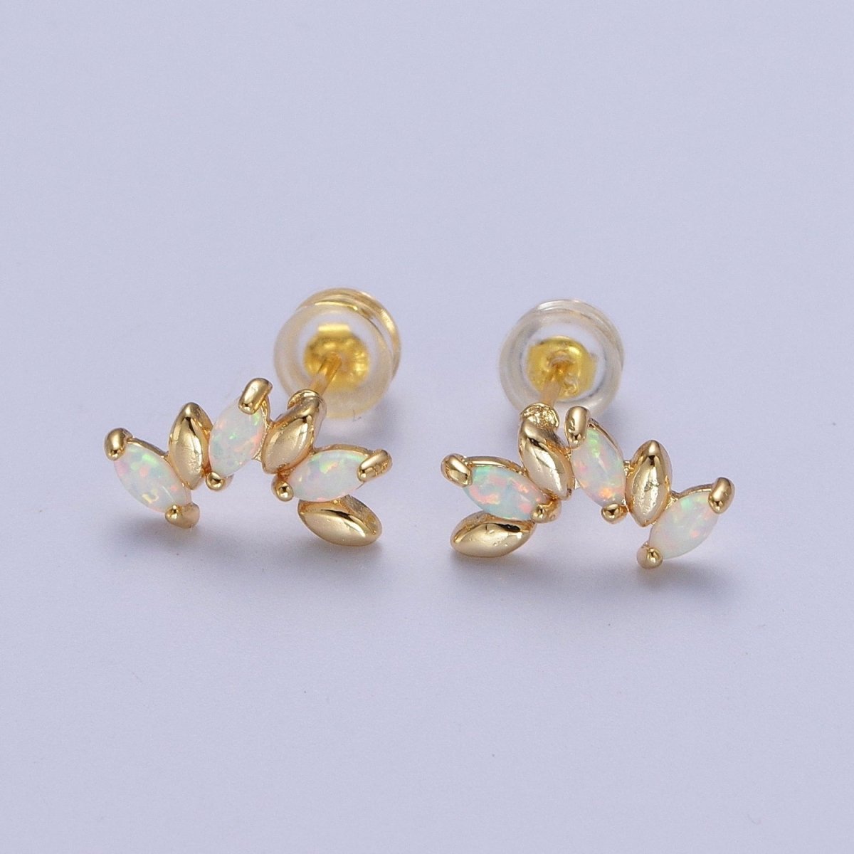 Dainty 14K Gold Filled White Opal Gold Marquise Stud Earrings | AD-107