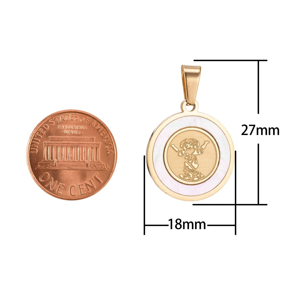 Dainty 18K Gold Filled Divino Nino Medal (Divine Infant Jesus) Coin with Sea Shell Religious Jewelry J-390