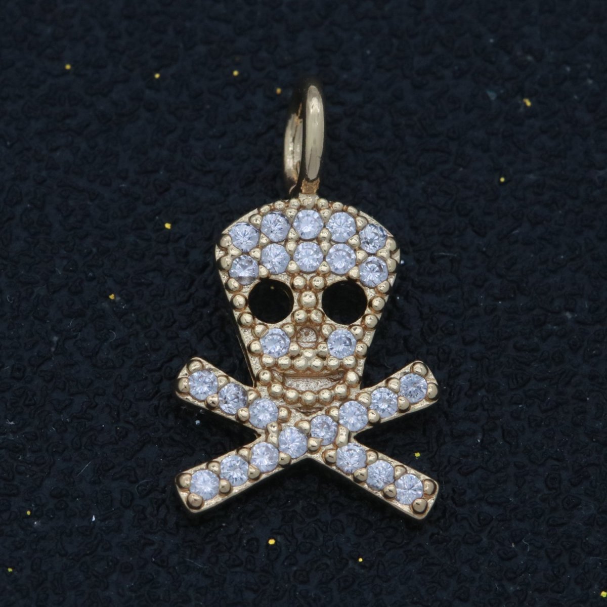 Dainty 18K Gold Filled Skull Charm Micro Pave Danger Skull Charm for Halloween Jewelry Inspired M-742