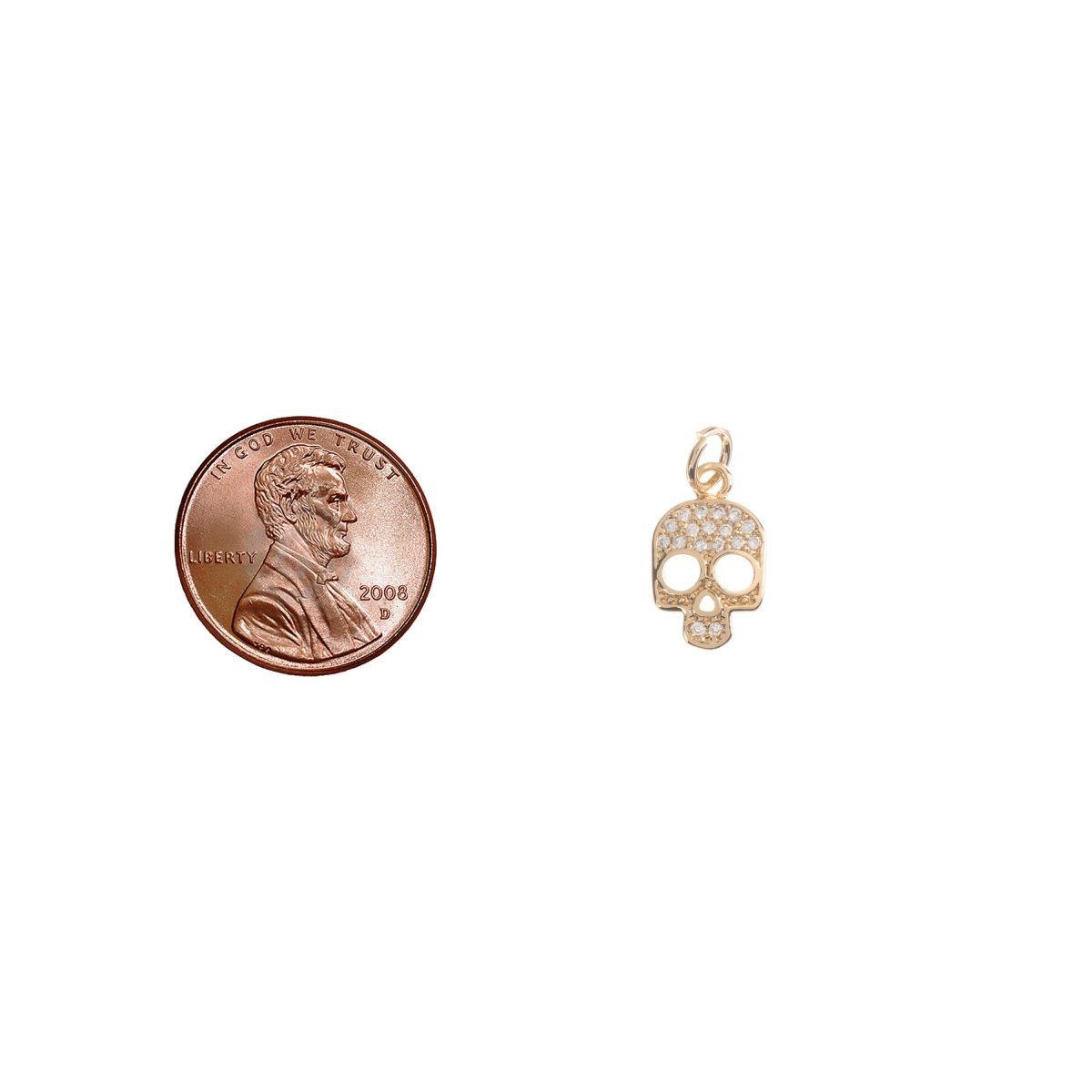 Dainty 18k Gold Filled Skull Human Bejeweled Skull, Bones, Cubic Zirconia Bracelet Charm, Necklace Pendant Huggie Earring Charm Supply C-00210