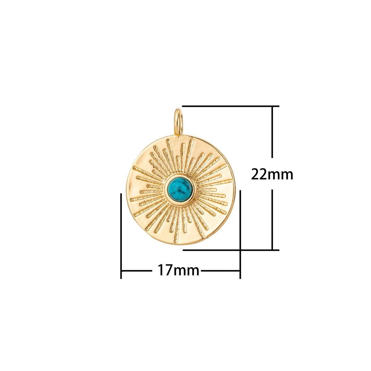 Dainty 18K Gold Filled / White Gold Sun Sunburst Coin Charm Turquoise / White Howlite Charm for Earring Necklace Jewelry Making Supplies D-778