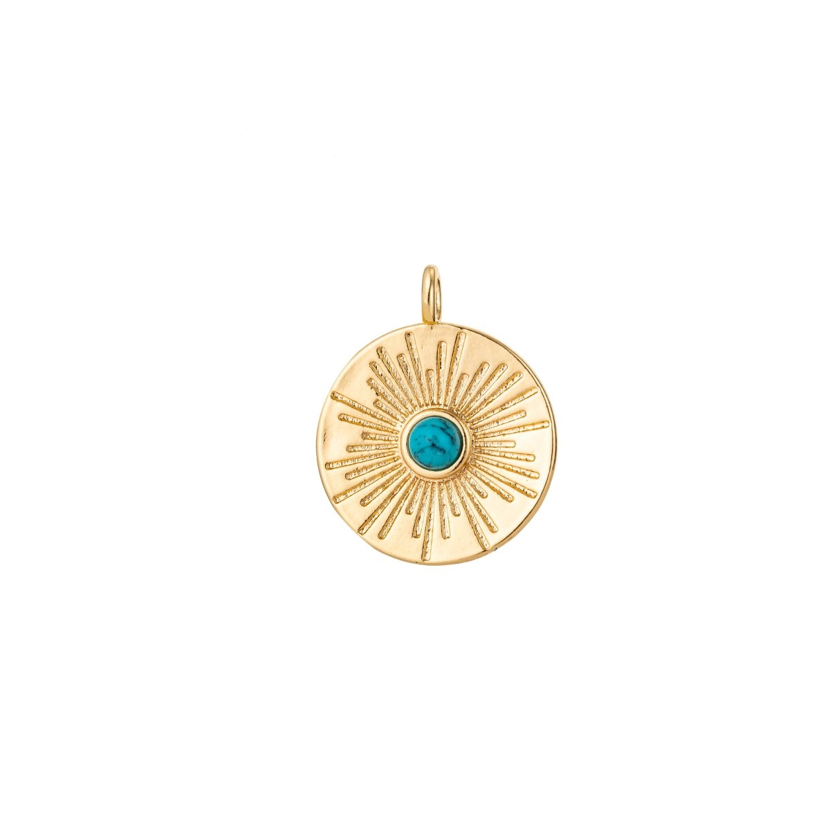 Dainty 18K Gold Filled / White Gold Sun Sunburst Coin Charm Turquoise / White Howlite Charm for Earring Necklace Jewelry Making Supplies D-778