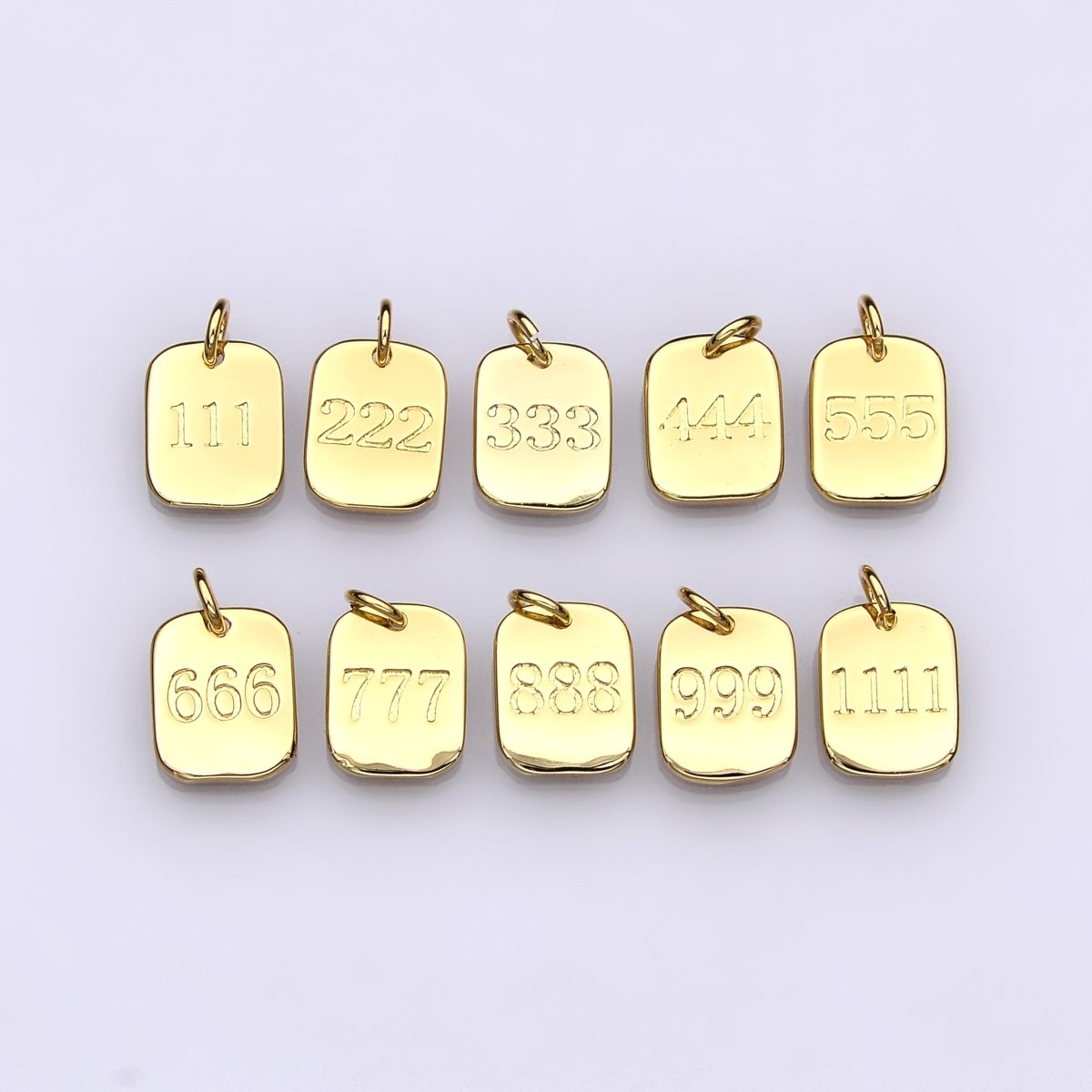 Dainty 24K Gold Filled Angel Number Numerology Engraved Small Military Tag Charm add on Pendant | AC072-AC081