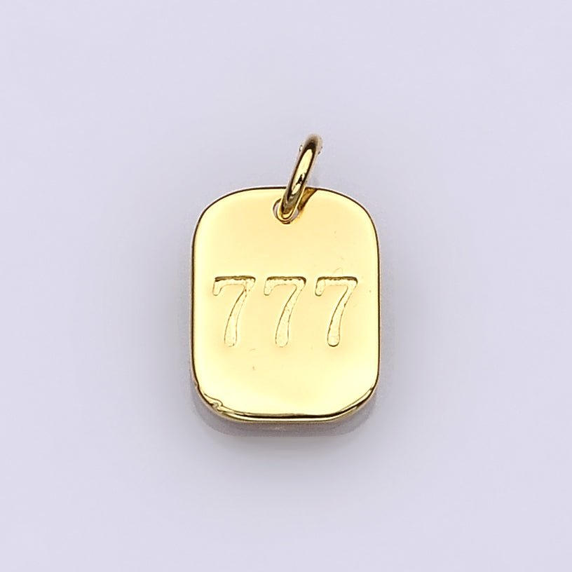 Dainty 24K Gold Filled Angel Number Numerology Engraved Small Military Tag Charm add on Pendant | AC072-AC081