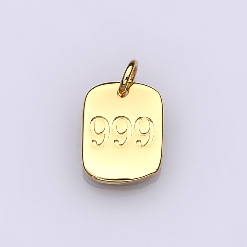 Dainty 24K Gold Filled Angel Number Numerology Engraved Small Military Tag Charm add on Pendant | AC072-AC081