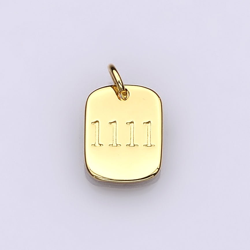 Dainty 24K Gold Filled Angel Number Numerology Engraved Small Military Tag Charm add on Pendant | AC072-AC081