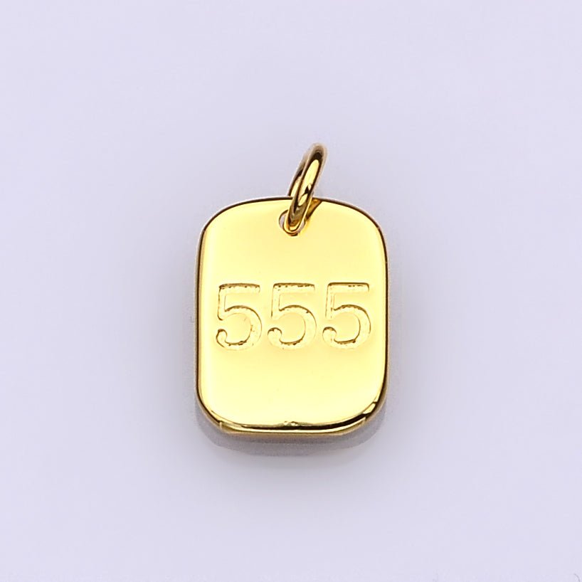 Dainty 24K Gold Filled Angel Number Numerology Engraved Small Military Tag Charm add on Pendant | AC072-AC081