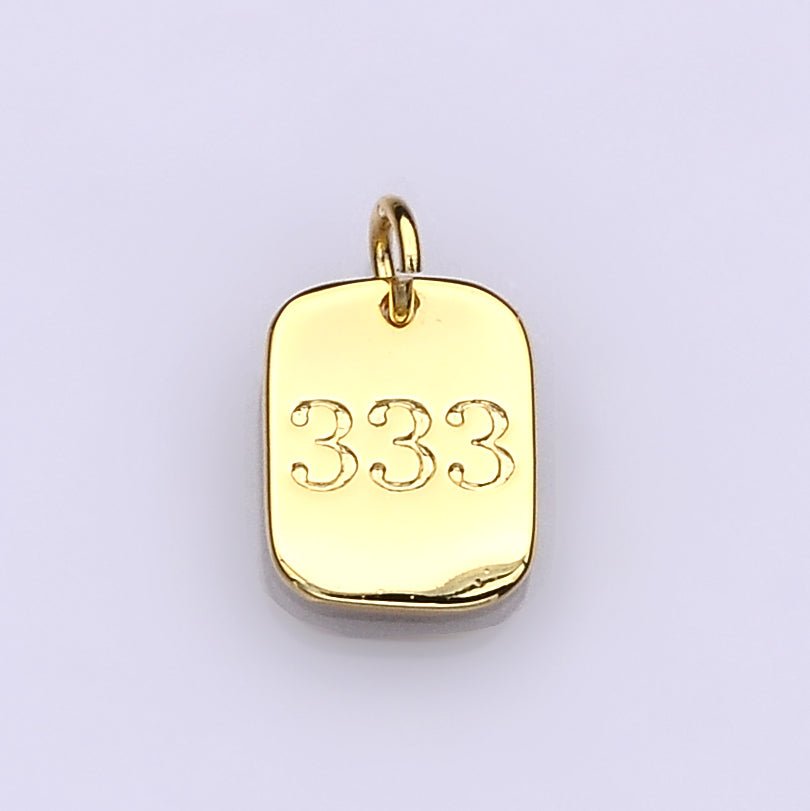 Dainty 24K Gold Filled Angel Number Numerology Engraved Small Military Tag Charm add on Pendant | AC072-AC081