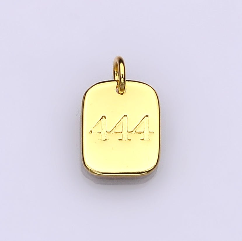 Dainty 24K Gold Filled Angel Number Numerology Engraved Small Military Tag Charm add on Pendant | AC072-AC081