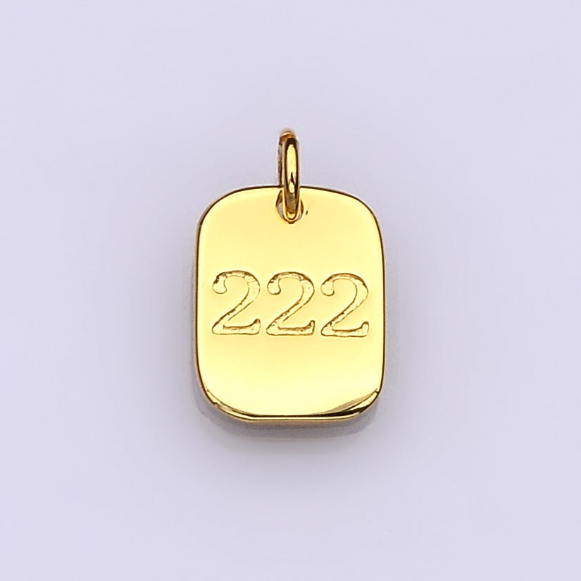 Dainty 24K Gold Filled Angel Number Numerology Engraved Small Military Tag Charm add on Pendant | AC072-AC081