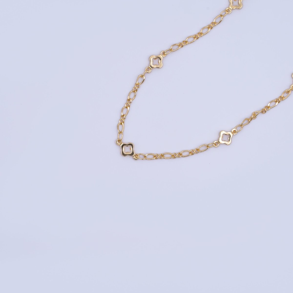 Dainty 24k Gold Filled Clover Chain by Yard Wholesale Gold Station Chain 5mm Clover Cable Chain for Jewelry Making | ROLL-791