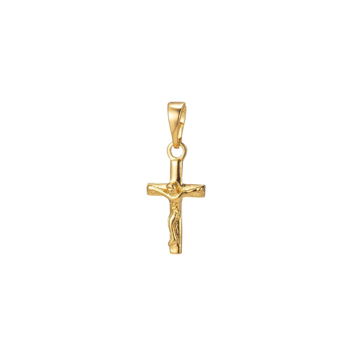 Dainty 24k gold Filled crucifix cross charm Jesus Pendant Religious Bracelet, Necklace Rosary Supply I-125