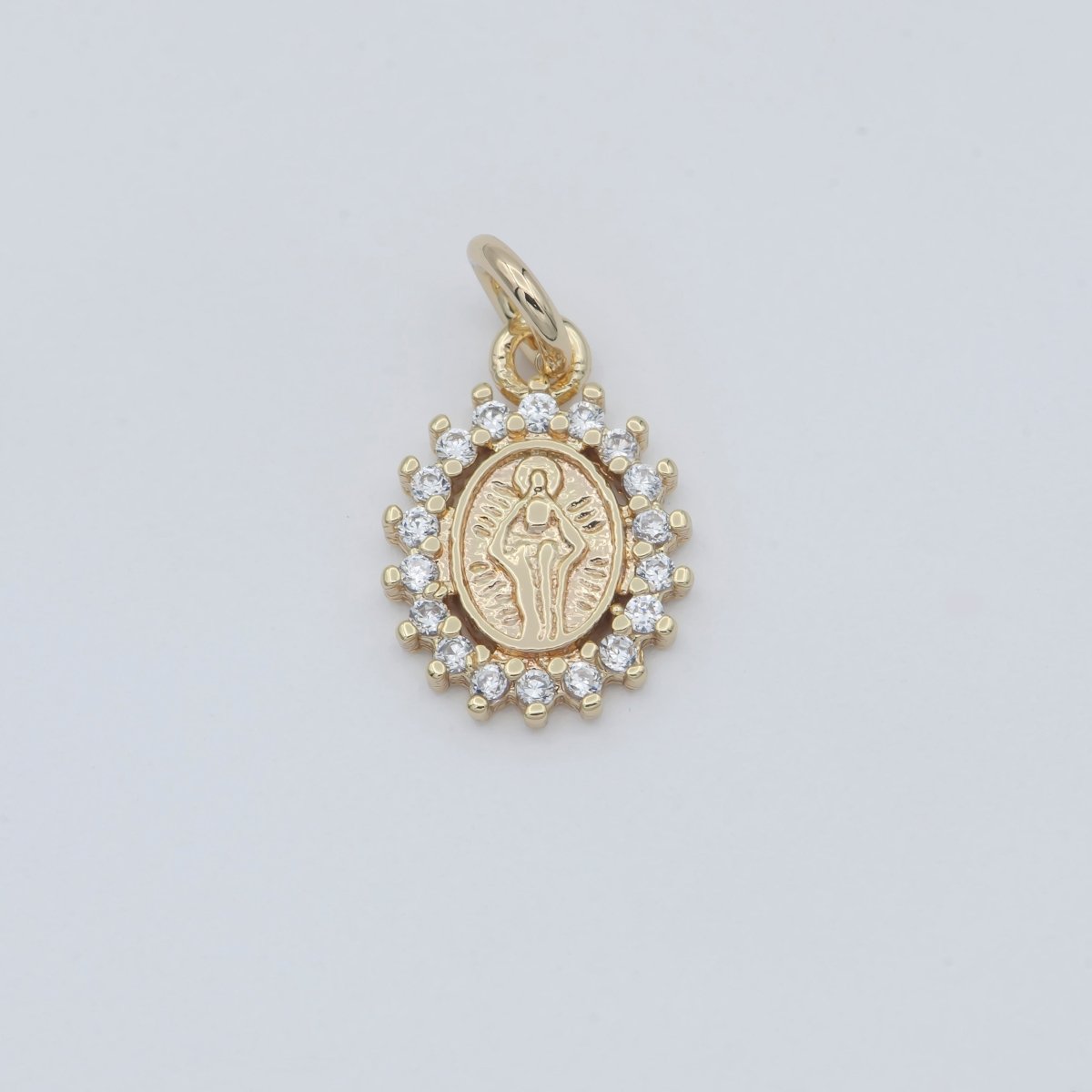 Dainty 24K Gold Filled Delicate Virgin Mother Mary Cubic Zirconia Bracelet Necklace Pendant Earring Charm Gift for Woman Jewelry Making, Gold Silver Miraculous Lady M-585 -M-592