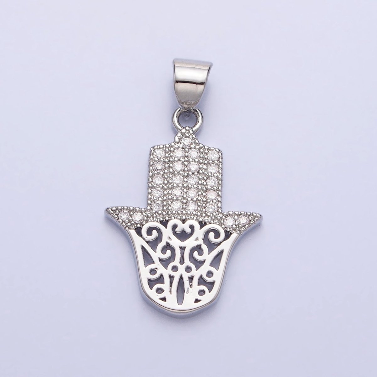 Dainty 24K Gold Filled Hamsa Hand Pendant Micro Pave Silver Hand of Fatimah Charm AA307 AA308
