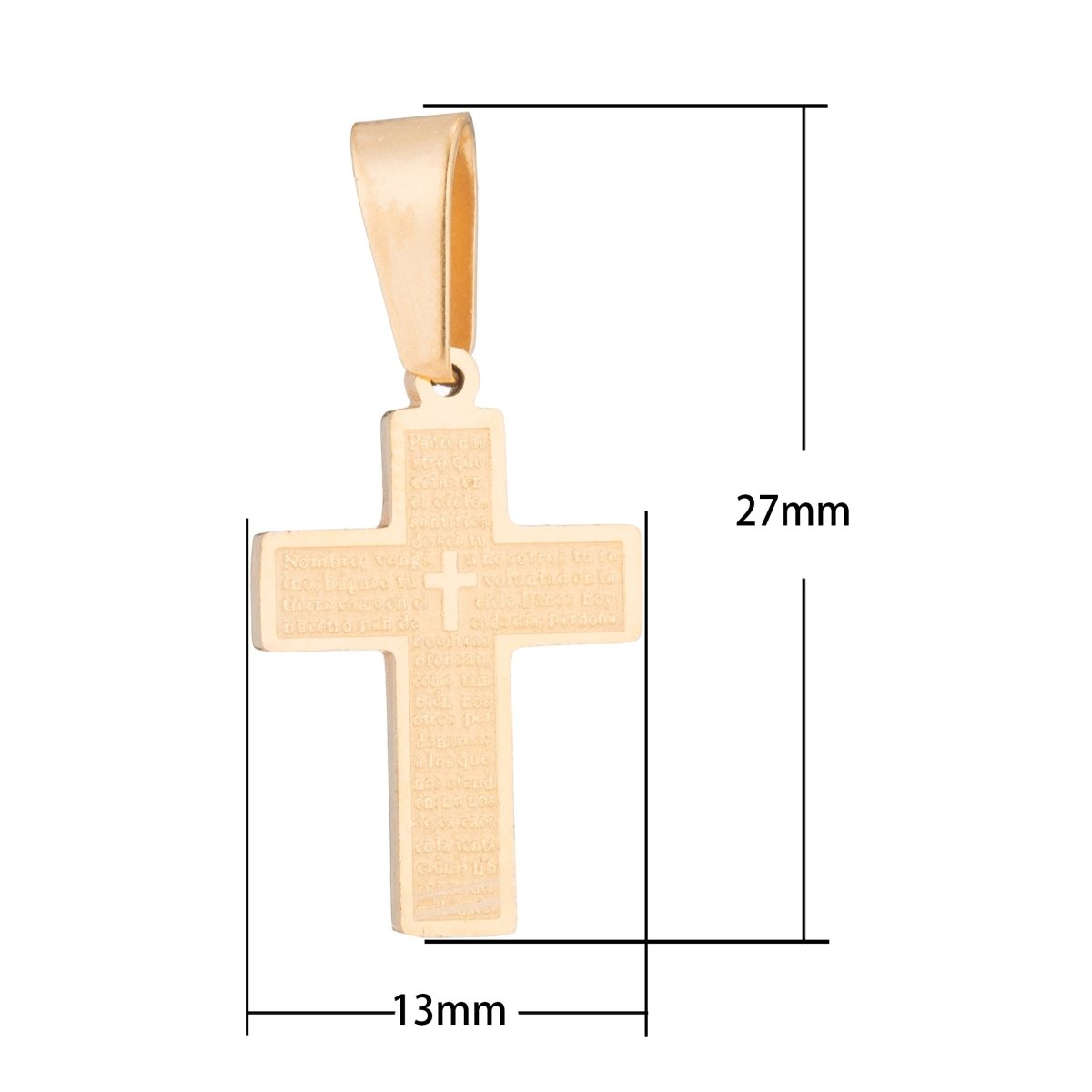 Dainty 24k Gold Filled Spanish Lord's Prayer Charm Cross Pendant for Religious Jewelry Making Supply J-439