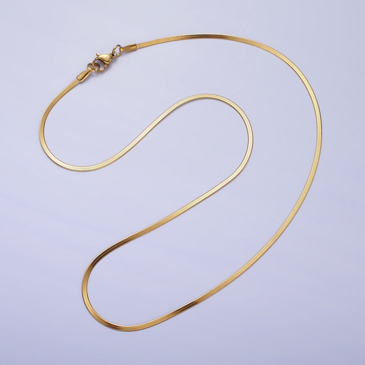 Dainty 2mm Gold Herringbone Chain Necklace Silver Flat Snake Chain Stainless Steel Chain 17.5 inch | WA-1550 WA-1551