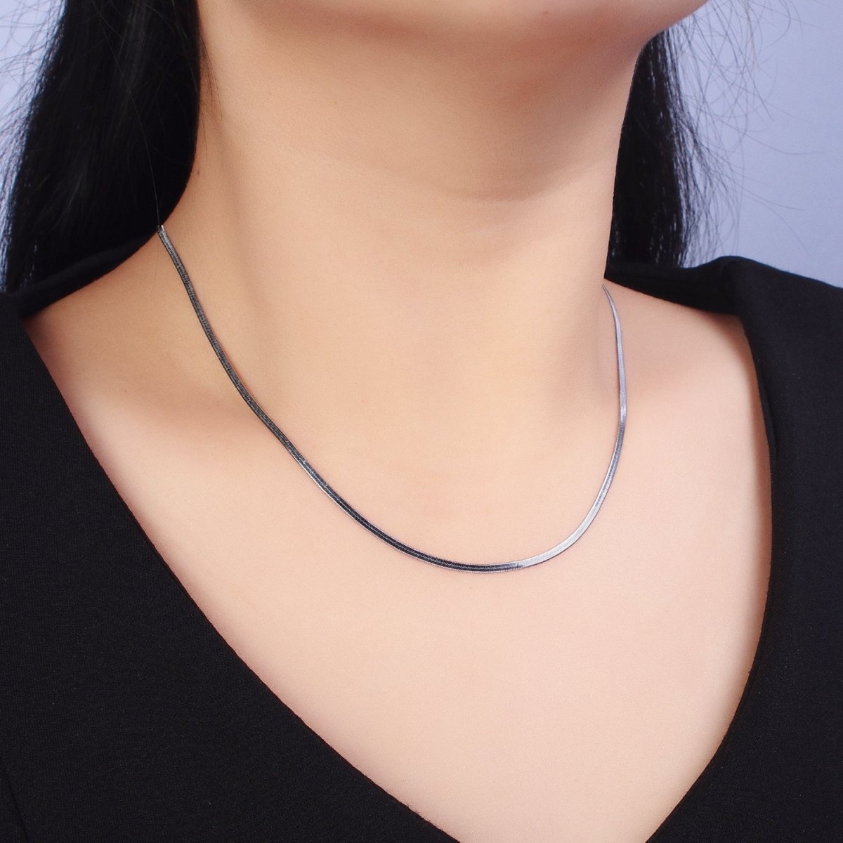 Dainty 2mm Gold Herringbone Chain Necklace Silver Flat Snake Chain Stainless Steel Chain 17.5 inch | WA-1550 WA-1551
