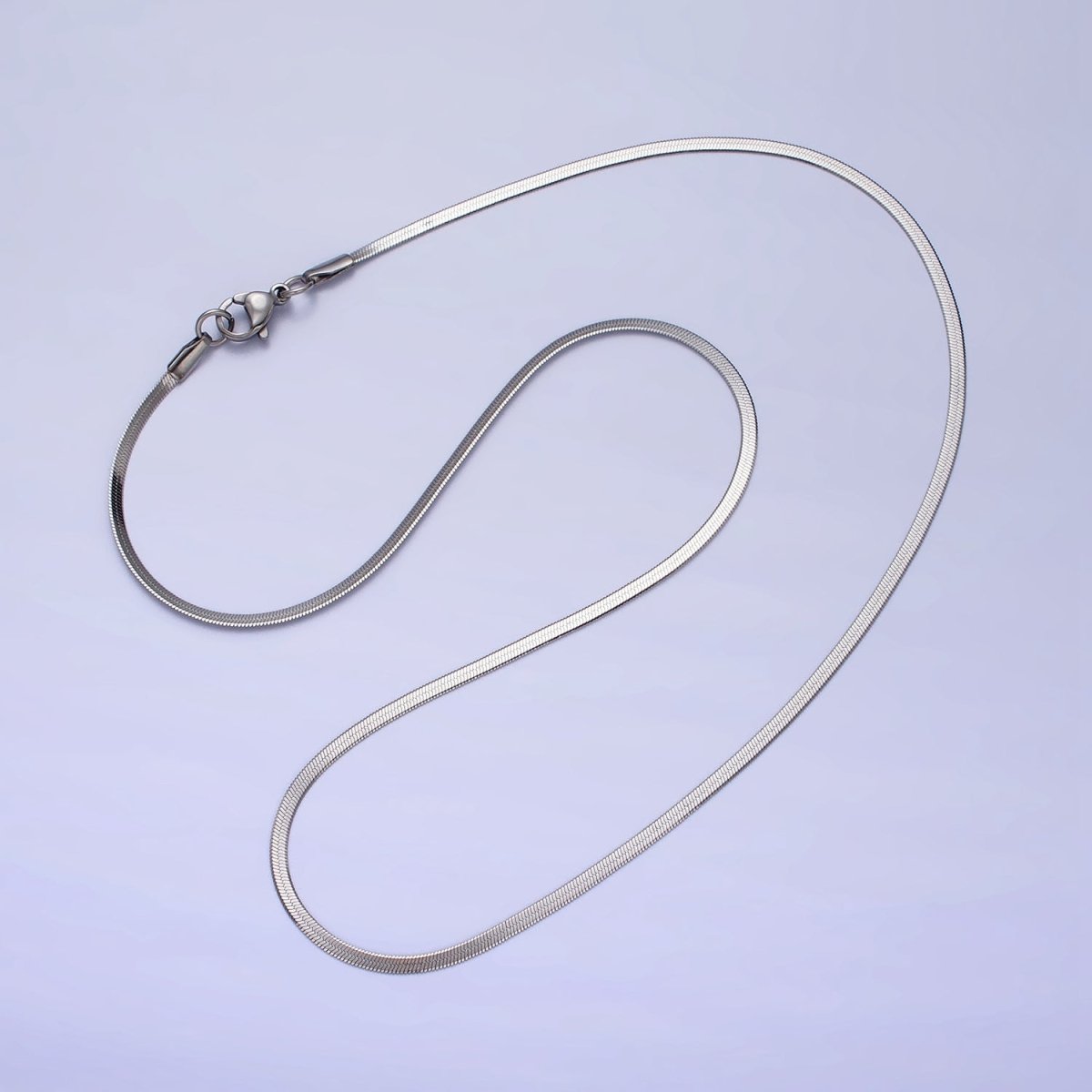 Dainty 2mm Gold Herringbone Chain Necklace Silver Flat Snake Chain Stainless Steel Chain 17.5 inch | WA-1550 WA-1551