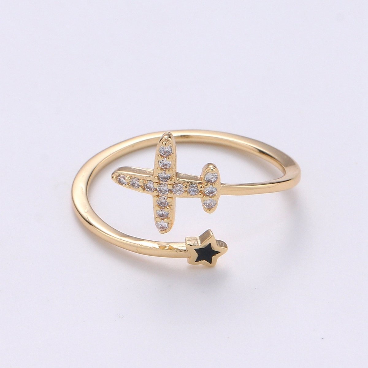 Dainty Airplane Ring, Plane Ring, Thin Open Ring Gift for Stewardess, Stackable Gold Ring, Travel Ring, Aviation Jewelry Adjustable Ring R-067