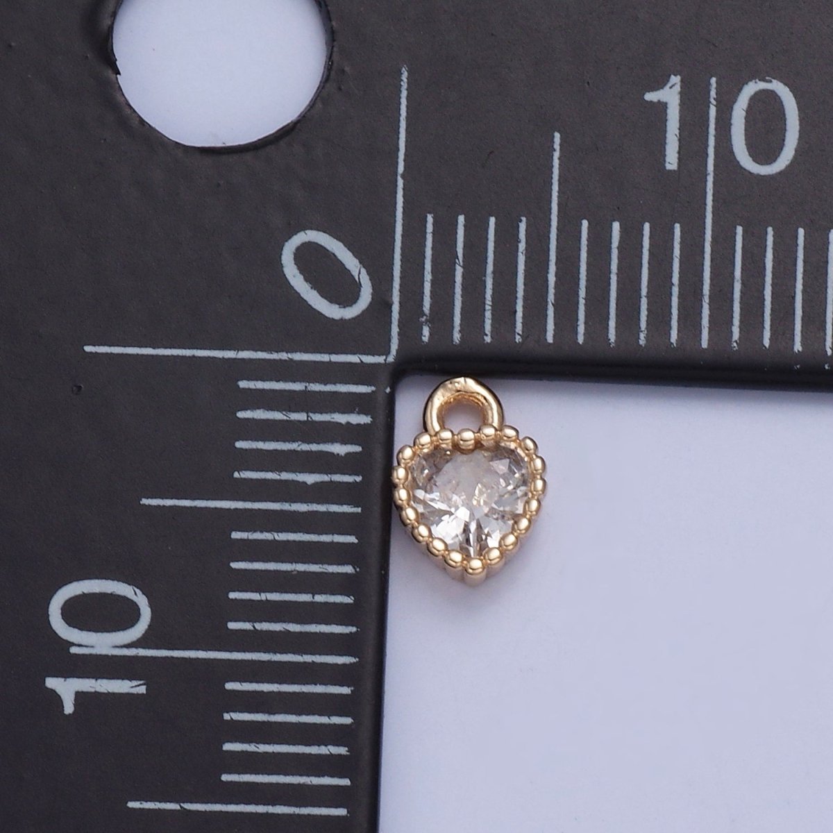 Dainty Beaded Heart Clear Cubic Zirconia CZ Charm For Jewelry Making X-027