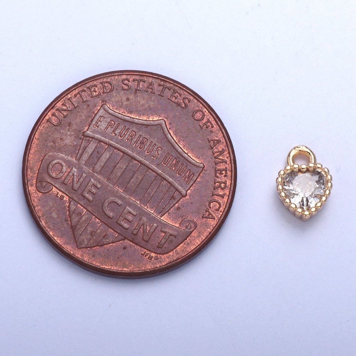 Dainty Beaded Heart Clear Cubic Zirconia CZ Charm For Jewelry Making X-027