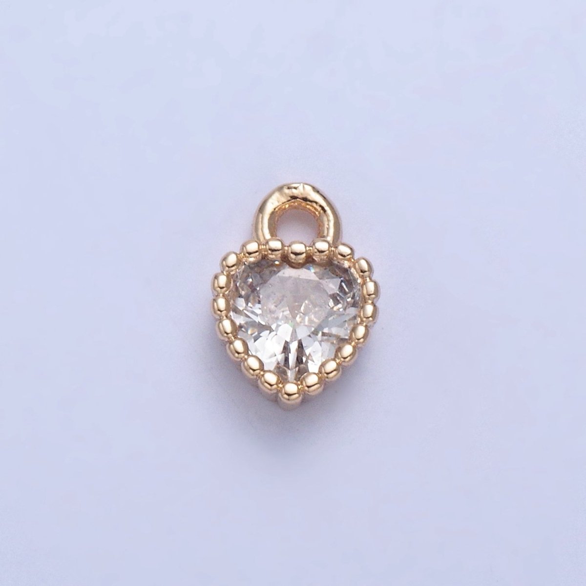Dainty Beaded Heart Clear Cubic Zirconia CZ Charm For Jewelry Making X-027