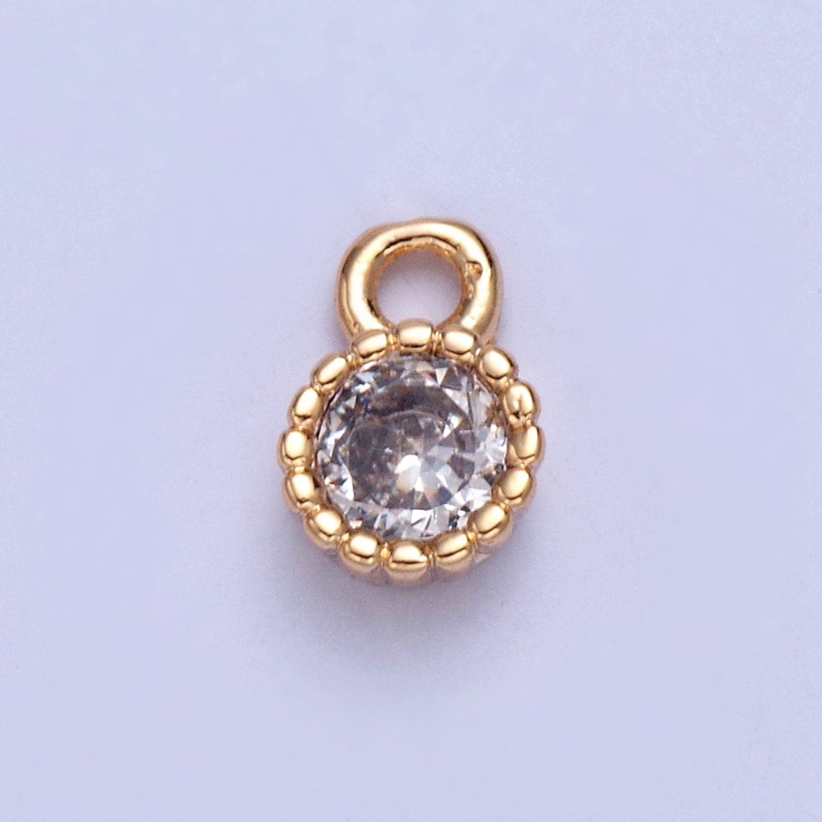 Dainty Beaded Round Clear Cubic Zirconia CZ Charm For Jewelry Making X-022