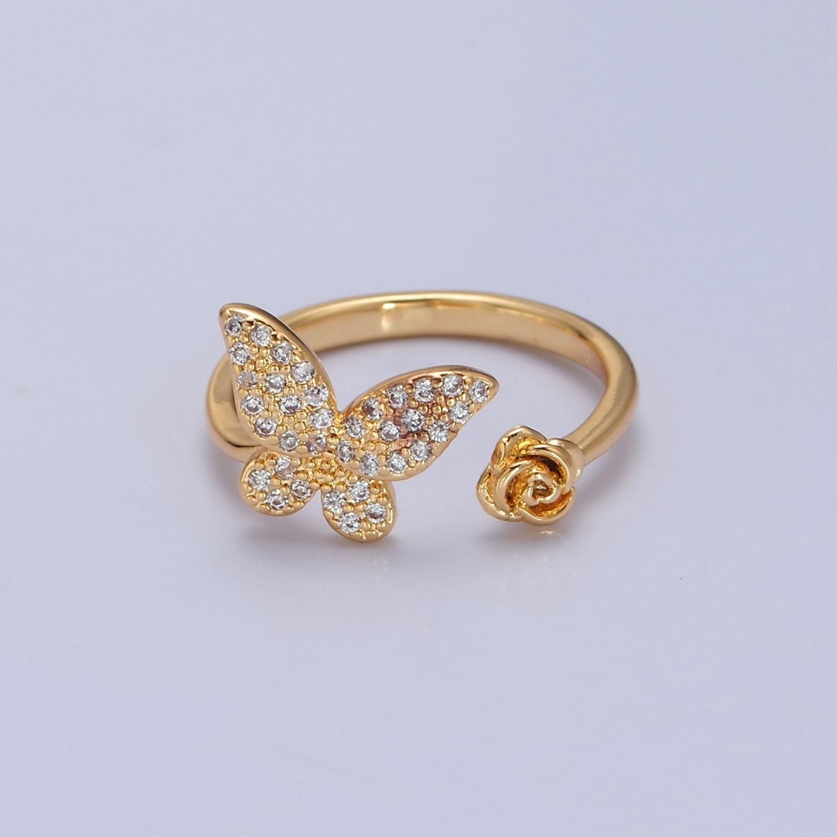 Dainty Butterfly Ring, Adjustable Gold Ring, Micro Pave CZ Mariposa Ring, Animal Lover Ring for Minimalist jewelry Everyday Wear O-2143