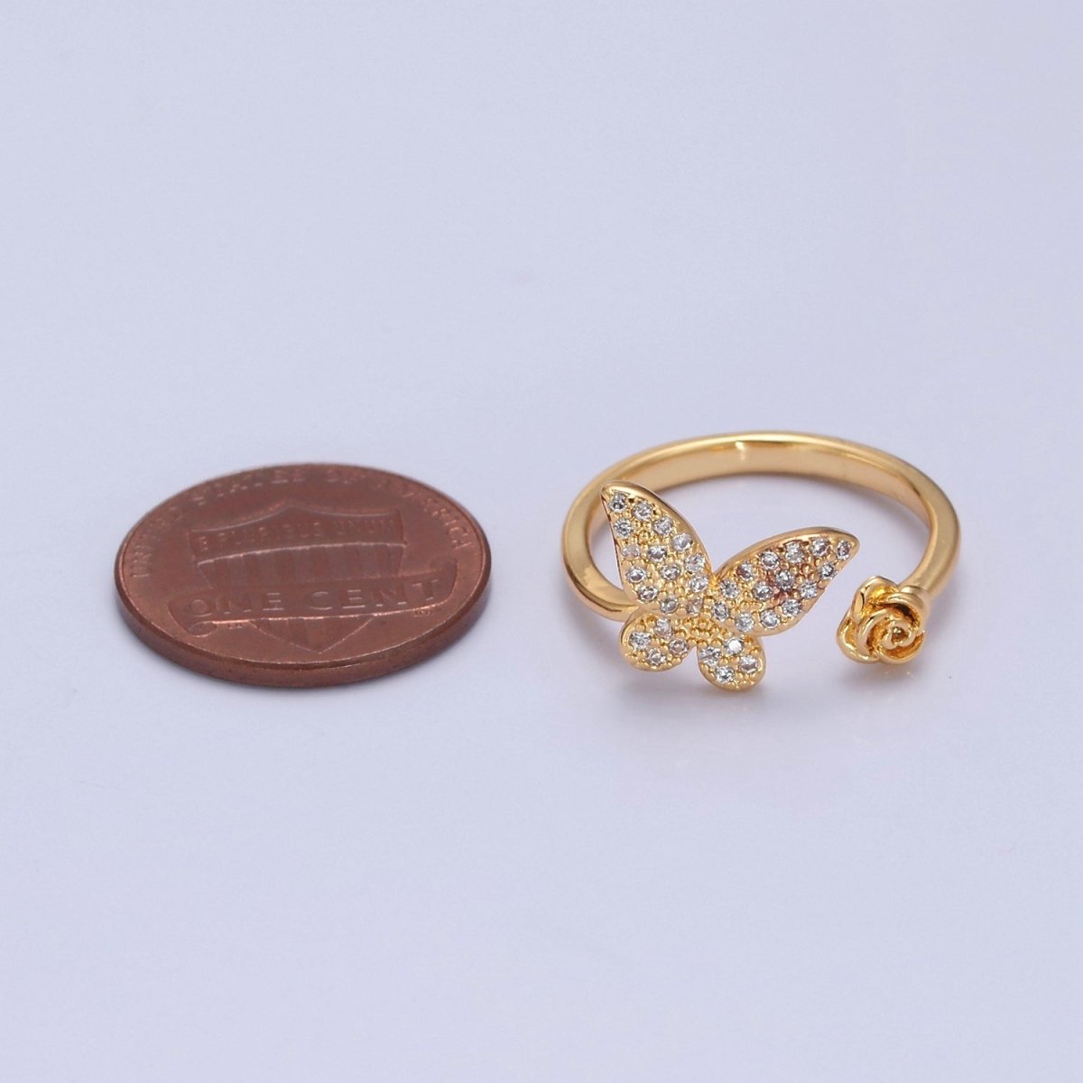 Dainty Butterfly Ring, Adjustable Gold Ring, Micro Pave CZ Mariposa Ring, Animal Lover Ring for Minimalist jewelry Everyday Wear O-2143