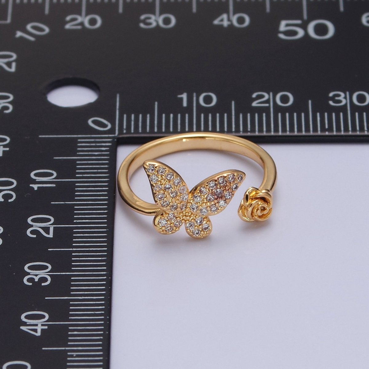 Dainty Butterfly Ring, Adjustable Gold Ring, Micro Pave CZ Mariposa Ring, Animal Lover Ring for Minimalist jewelry Everyday Wear O-2143