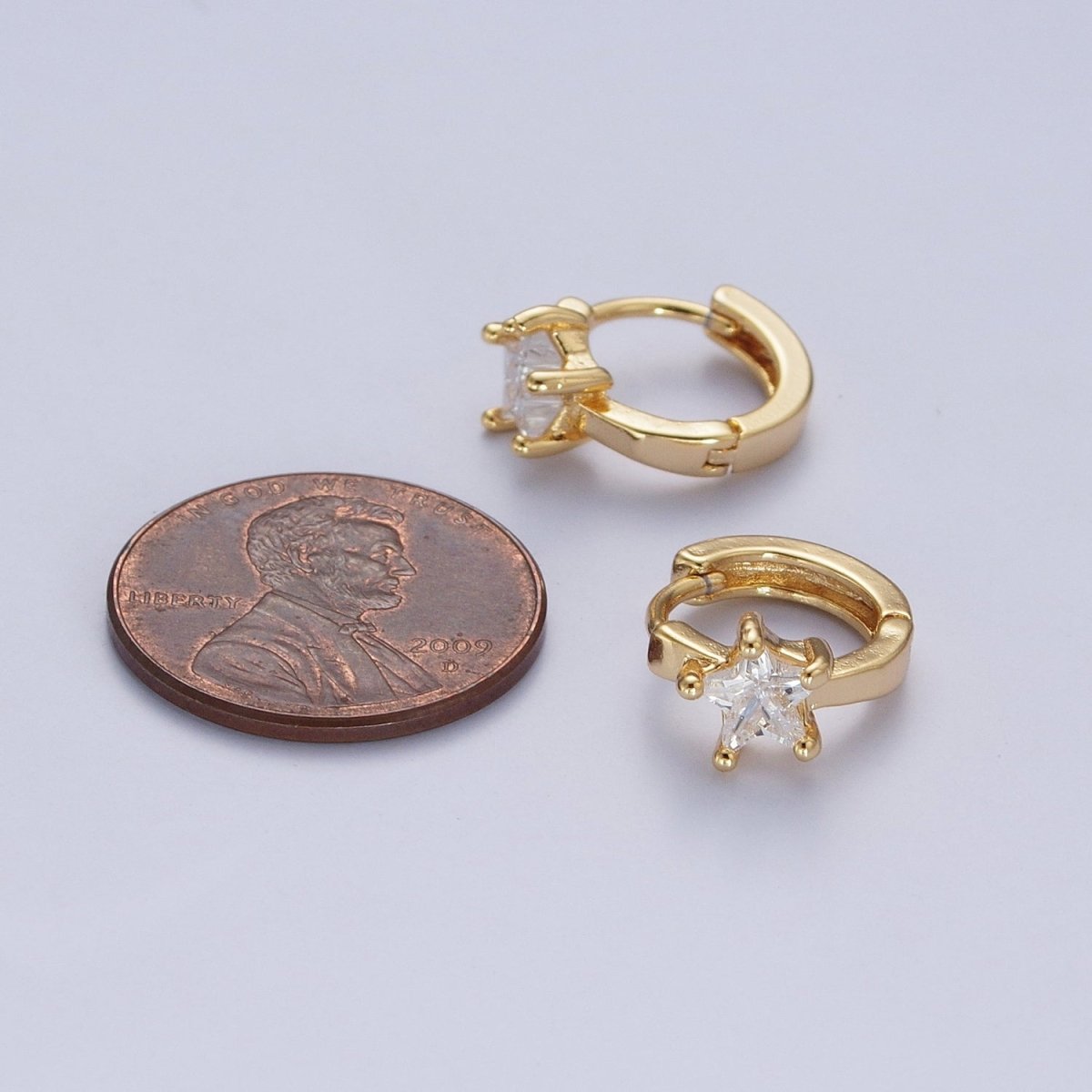 Dainty Celestial Star Cubic Zirconia Gold 12mm Huggie Hoop Earrings Q-161