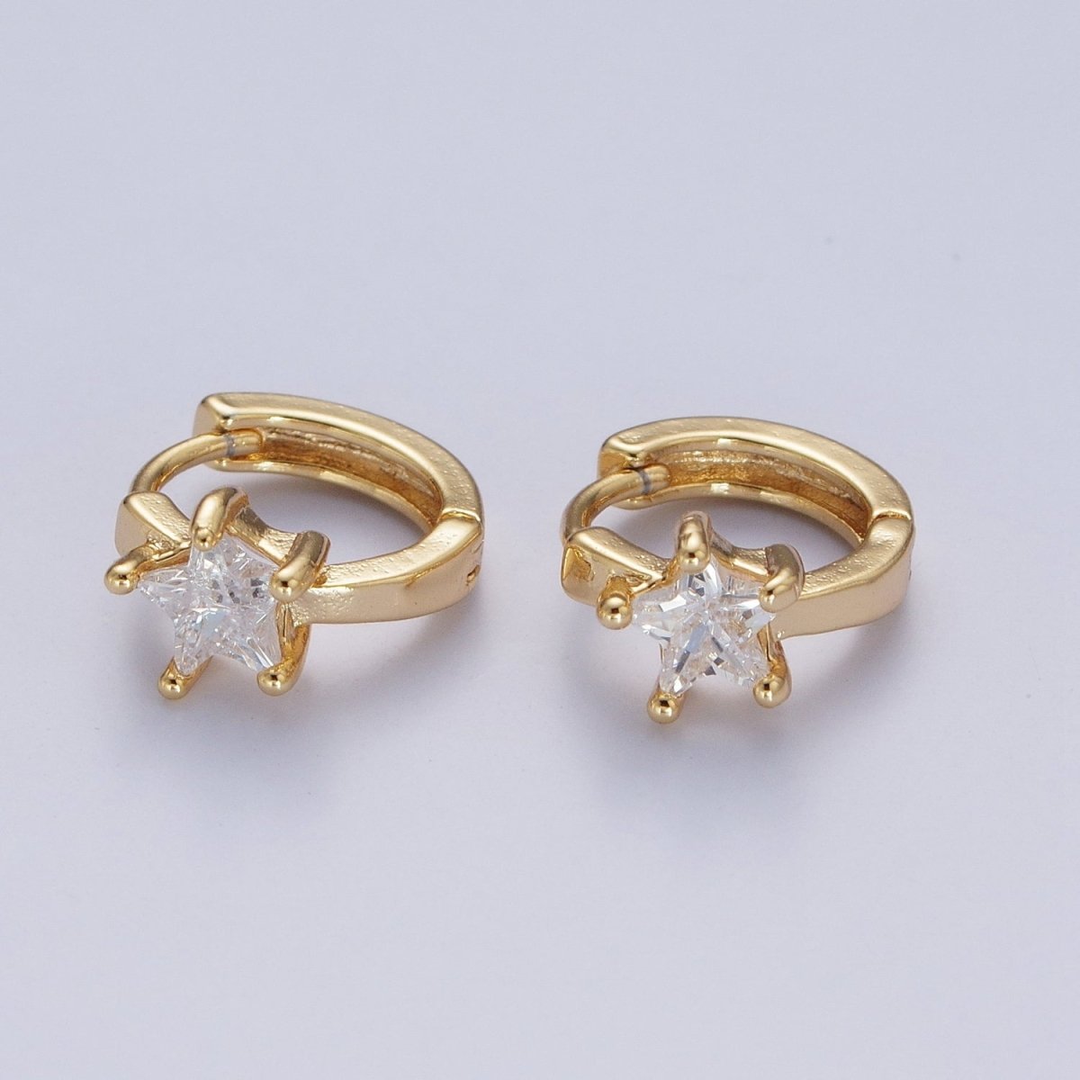 Dainty Celestial Star Cubic Zirconia Gold 12mm Huggie Hoop Earrings Q-161
