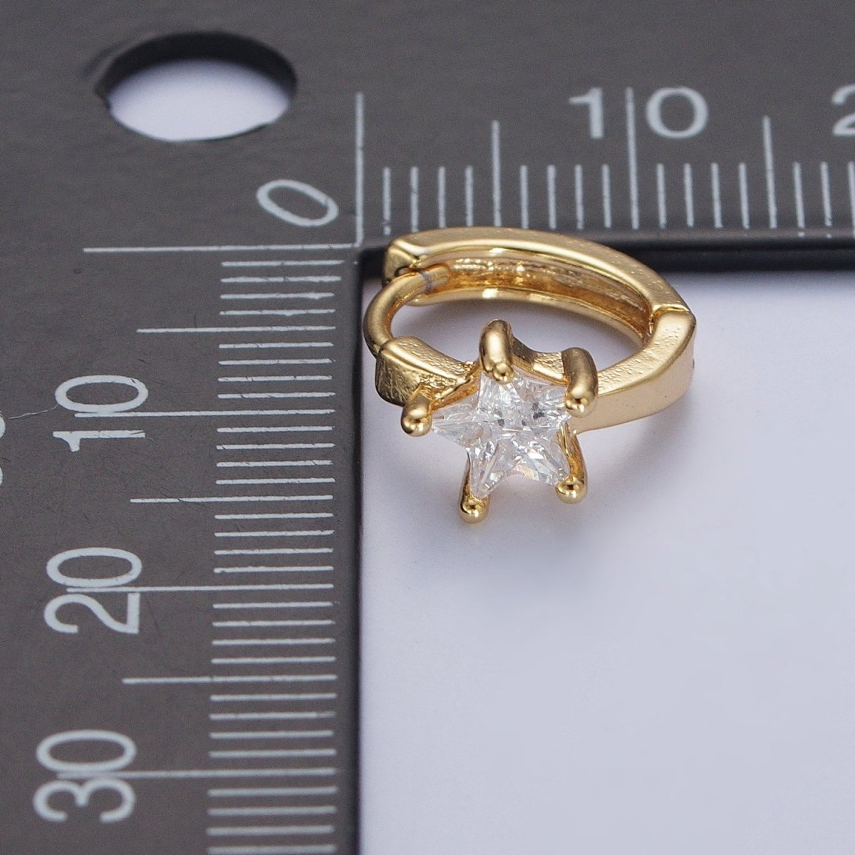 Dainty Celestial Star Cubic Zirconia Gold 12mm Huggie Hoop Earrings Q-161