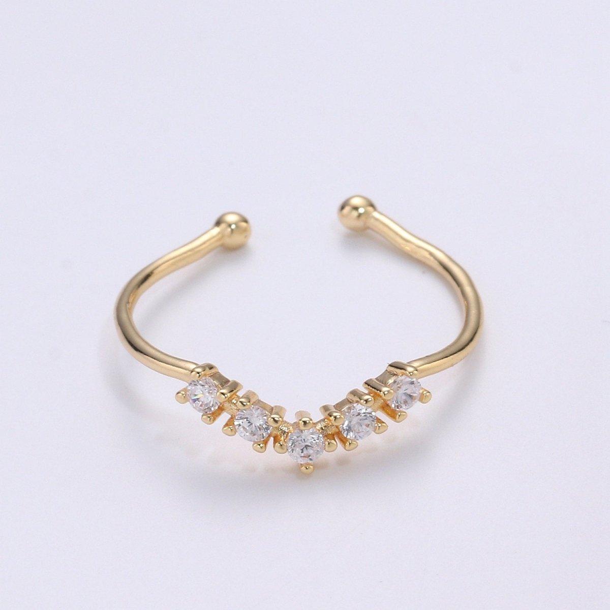 OS Dainty Chevron Ring, Gold Minimalist Ring, Stacking Ring, Simple Micro Pave Ring, Cubic Zirconia Gold Open Ring, Thin Ring, Gift for Her | R-079