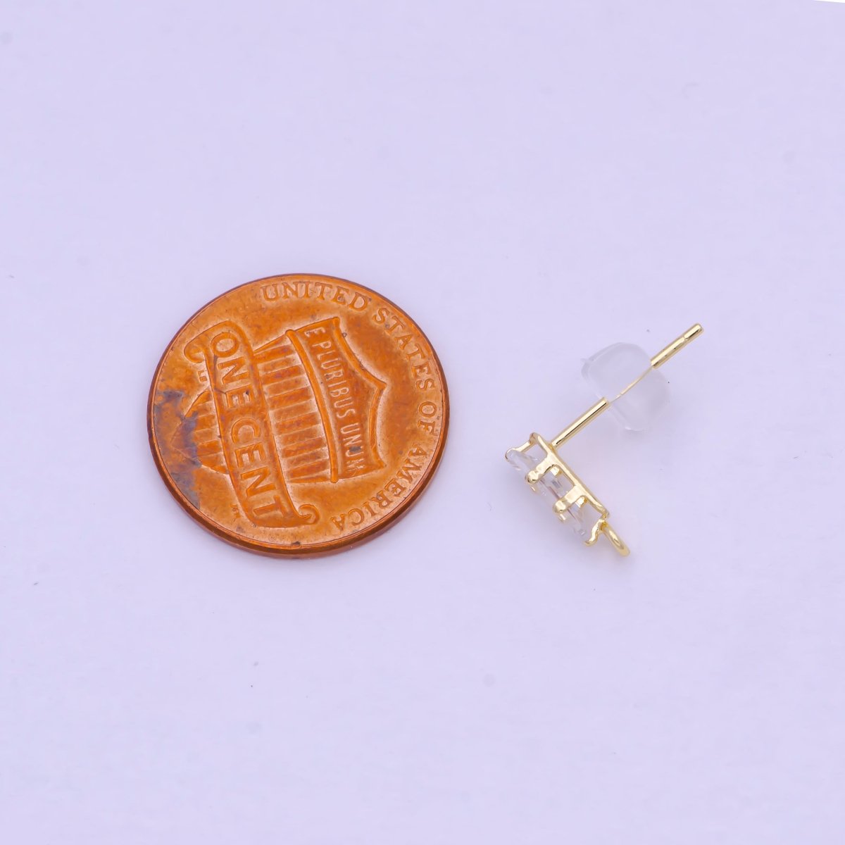 Dainty Clear Baguette Cubic Zirconia Open Loop Gold Stud Earrings L-847