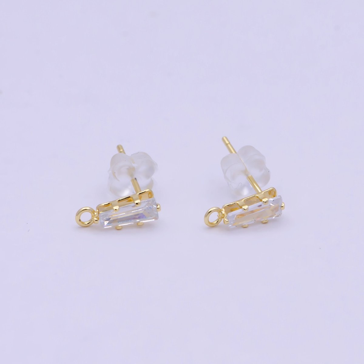 Dainty Clear Baguette Cubic Zirconia Open Loop Gold Stud Earrings L-847