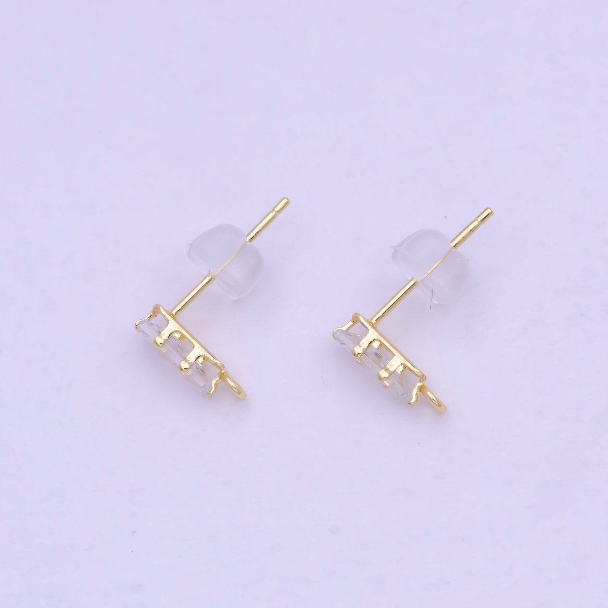 Dainty Clear Baguette Cubic Zirconia Open Loop Gold Stud Earrings L-847