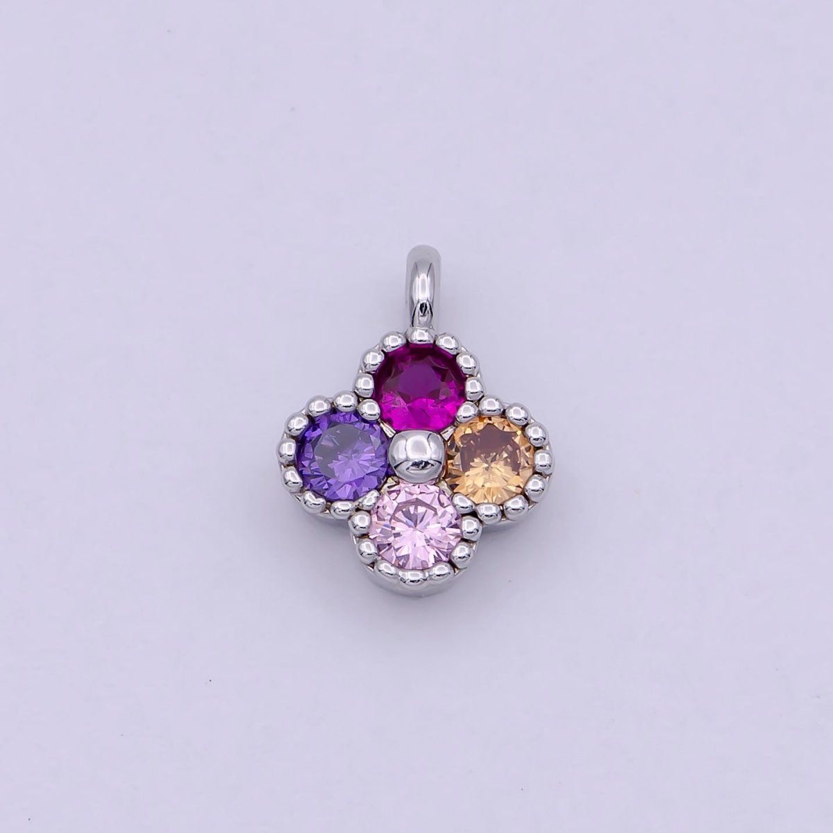 Dainty Clover Charm Multi Color Cubic Charm for Bracelet Earring Necklace Component 11x9mm in Gold / Silver, C-767